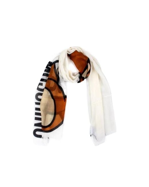 Moschino White Teddy Bear Printed Scarf for men