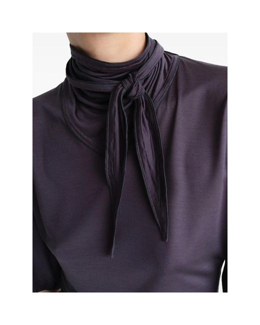 Lemaire Blue Short Sleeved Scarf Detailed Blouse