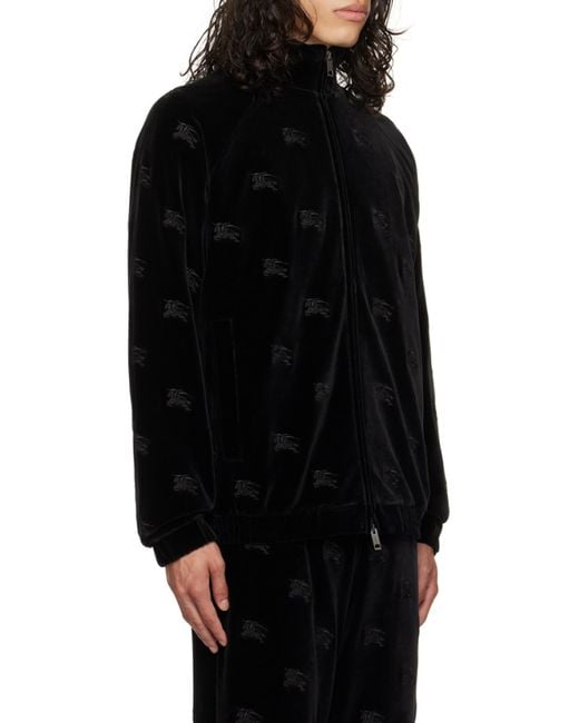 Burberry Black Ekd Velvet-Finished High-Neck Zipped Sweatshirt for men