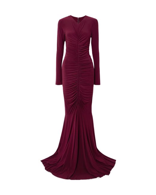 Norma Kamali Purple Ruched Stretch-Jersey Gown