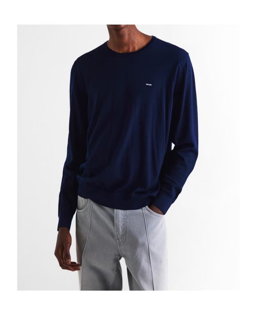 Prada Blue Knitted Crew Neck Jumper for men
