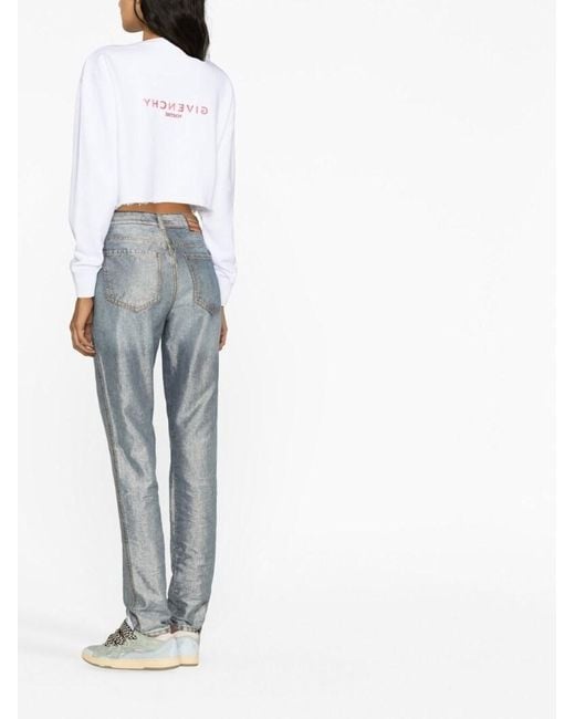 Givenchy White Logo Printed Cropped Sweatshirt