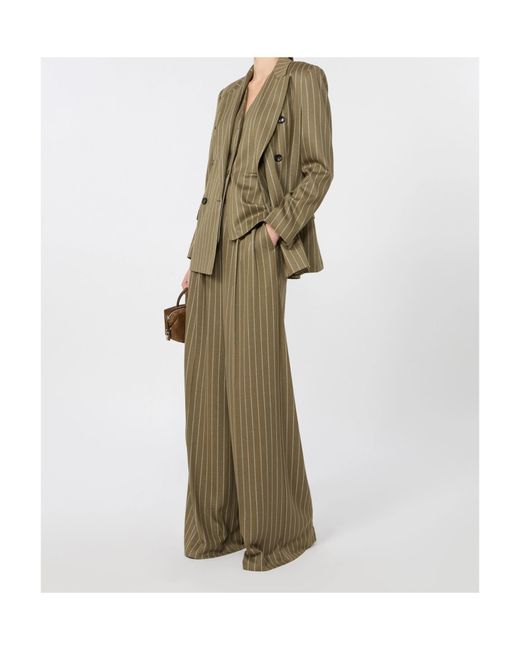 Max Mara Green Double-Breasted Pinstripe Jersey Blazer
