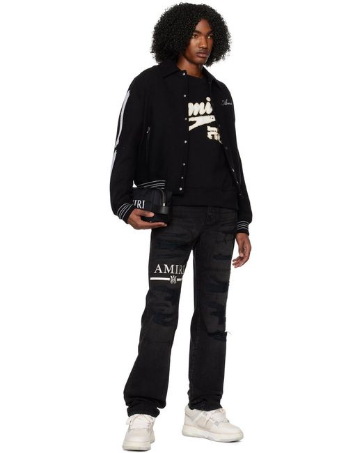 Amiri Black Bones Appliqué Wool-Blend Bomber Jacket for men