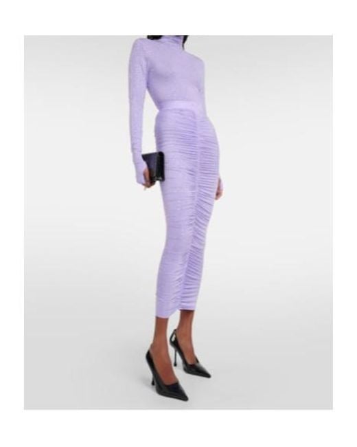 Alex Perry Purple Crystal-Embellished Ruched Midi Skirt