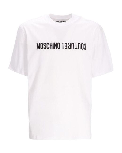 Moschino White Logo-Print Cotton T-Shirt for men