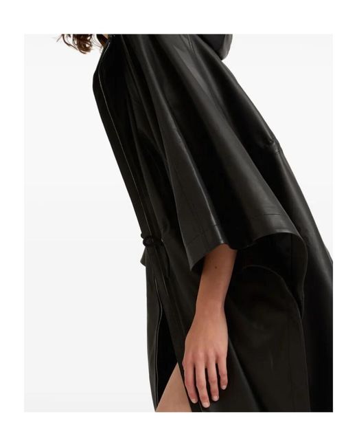 Yves Salomon Black Hooded Waterproof Leather Cape