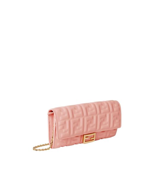Fendi Pink Ff Motif Baguette Continental Chain-Linked Wallet