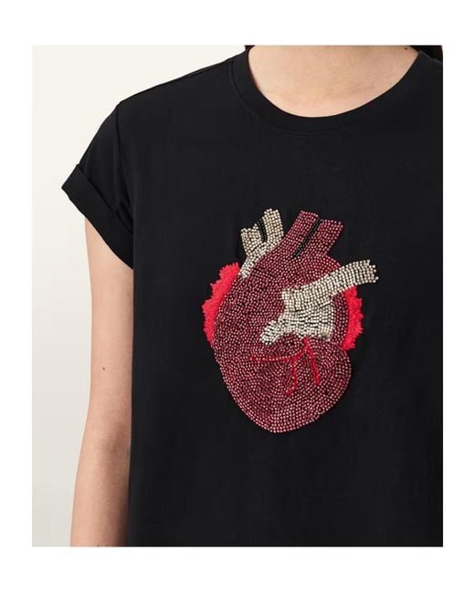 AllSaints Black Andrea Beaded Heart T-Shirt