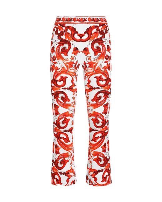 Dolce & Gabbana Red Majolica-Print Charmeuse Trousers