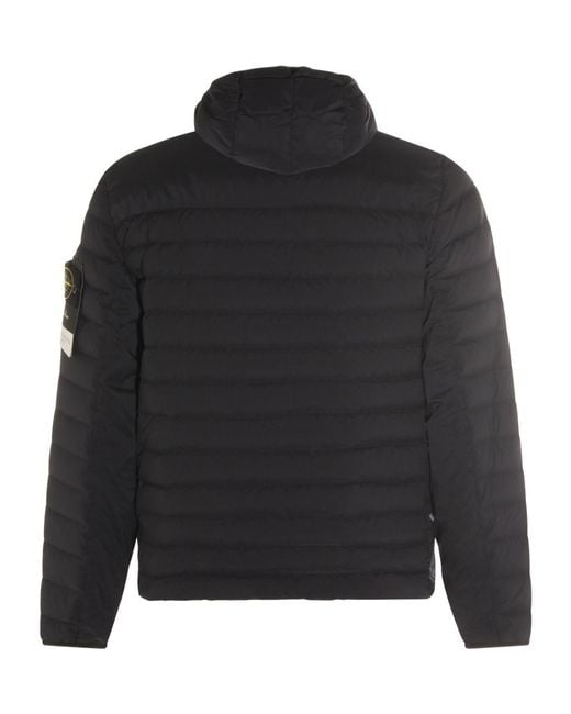 Stone Island Black Zipped Hooded Coat for men