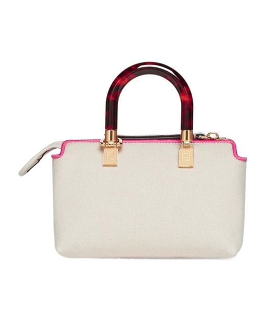 Fendi Pink Canvas Small Boston Bag With Roma Embroidery