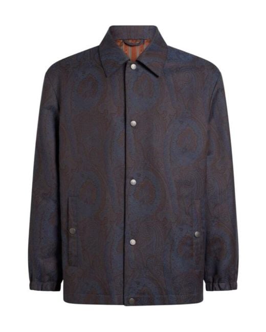 Etro Blue Paisley-Pattern Coach Shirt Jacket for men