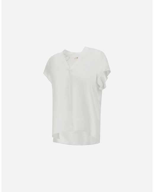 Herno White Viscose V-Neck Short-Sleeve Top