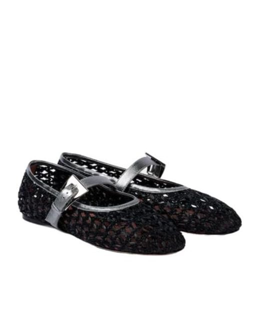 Paris Texas Black Sveva Buckle-Detail Raffia Ballet Flats