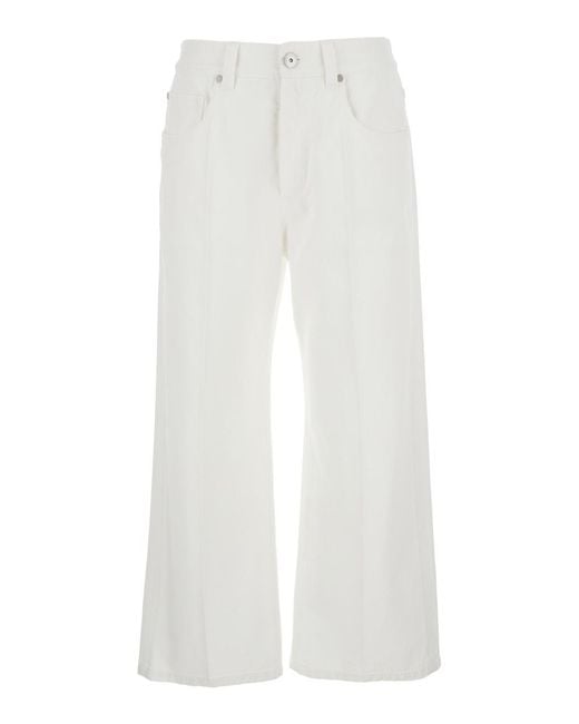 Brunello Cucinelli White Jeans With Wide Leg And Monil Detail On The Rear