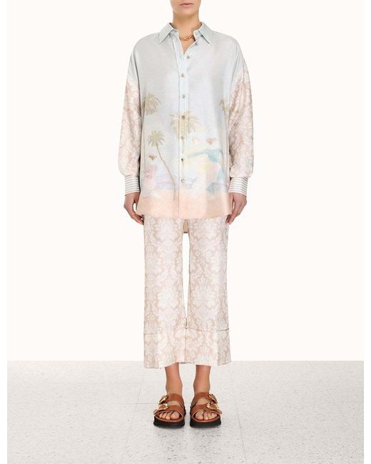 Zimmermann Natural Floral Print Bell-Bottom Pants