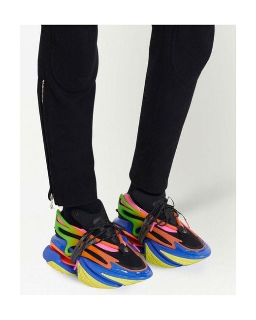 Balmain Green Neoprene And Leather Unicorn Low-Top Sneakers for men