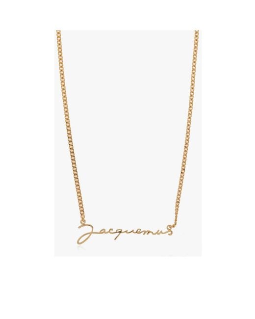 Jacquemus White Logo Plaque Chain-Linked Necklace