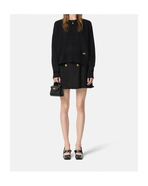 Versace Black Logo-Plaque Crewneck Jumper