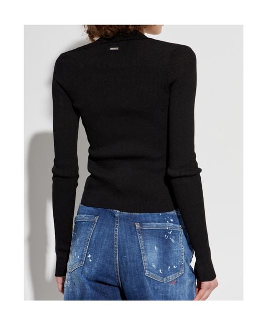 DSquared² Black Ribbed-Knit Long Sleeved Cardigan