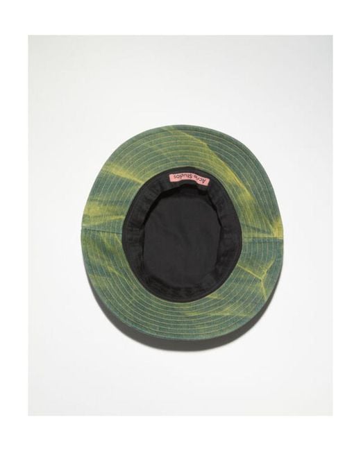 Acne Green Acid-Wash Denim Bucket Hat for men