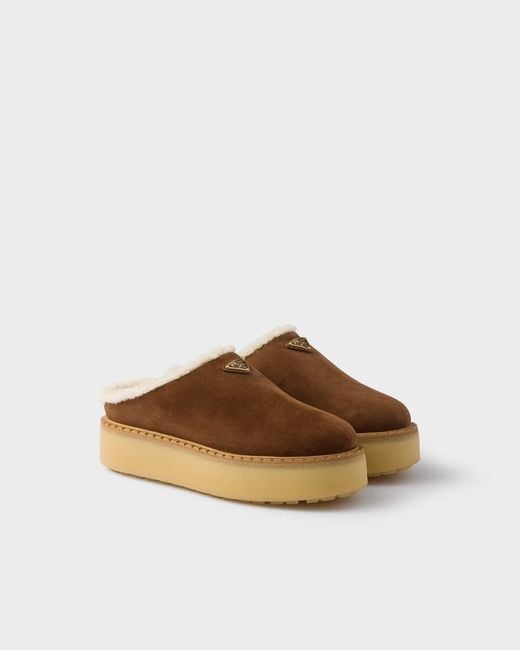 Prada Brown Suede Slippers