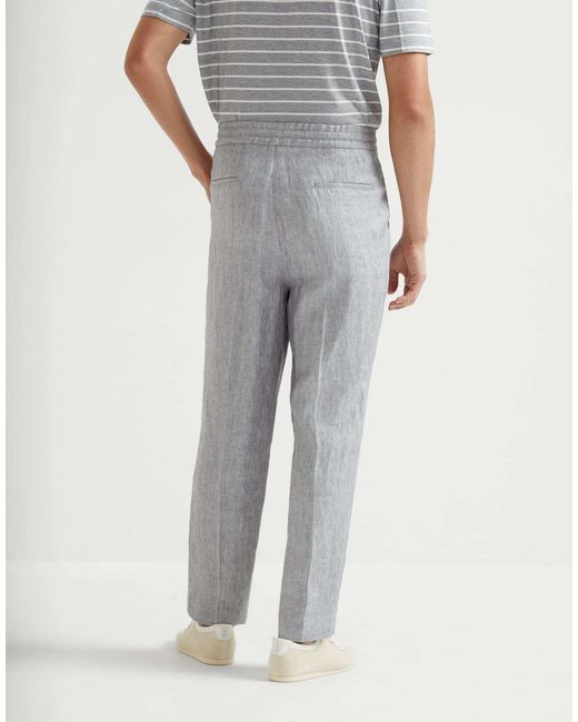Brunello Cucinelli Gray Chevron Leisure Fit Trousers for men