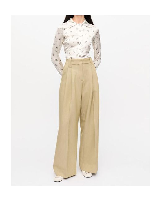 Ganni Natural Twill Suiting Mid Waist Trousers