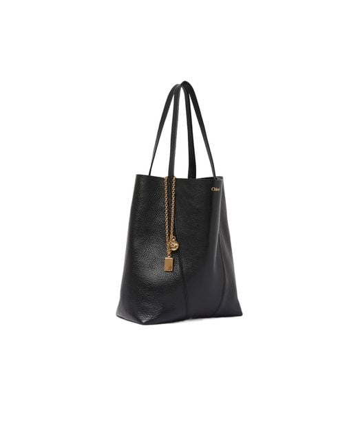 Chloé Black Chloé Spin Charm Detailed Tote Bag