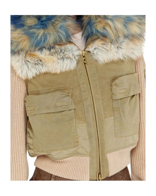 DIESEL Blue Bomber Jacket With Rib-Knit And Plush Trims