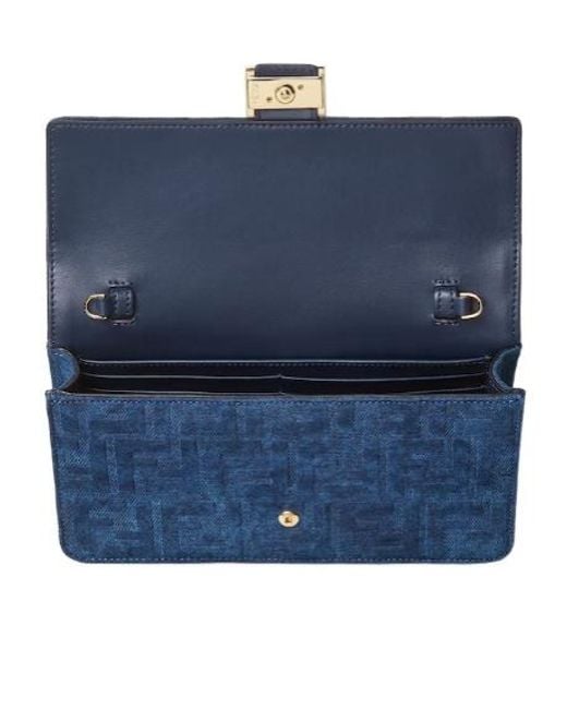 Fendi Blue Baguette Ff Flocked Chained Wallet