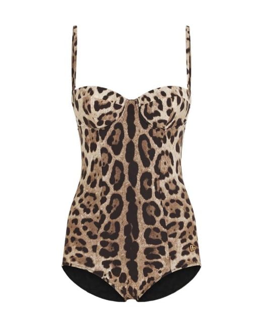 Dolce & Gabbana Brown Leopard Print One-Piece Swimsuit