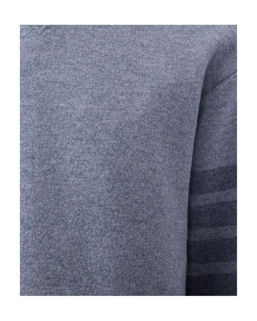 Thom Browne Gray Stripe Detailed Crewneck Jumper