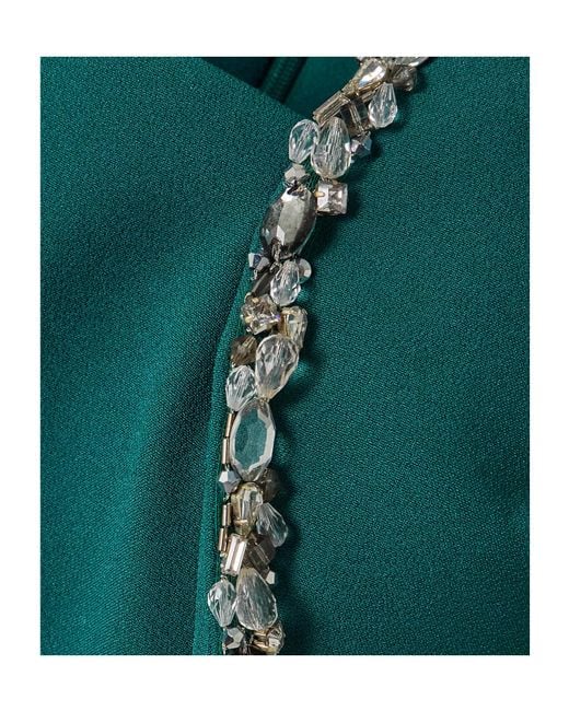 Safiyaa Green Crystal-Embellished Stretch-Crepe Gown