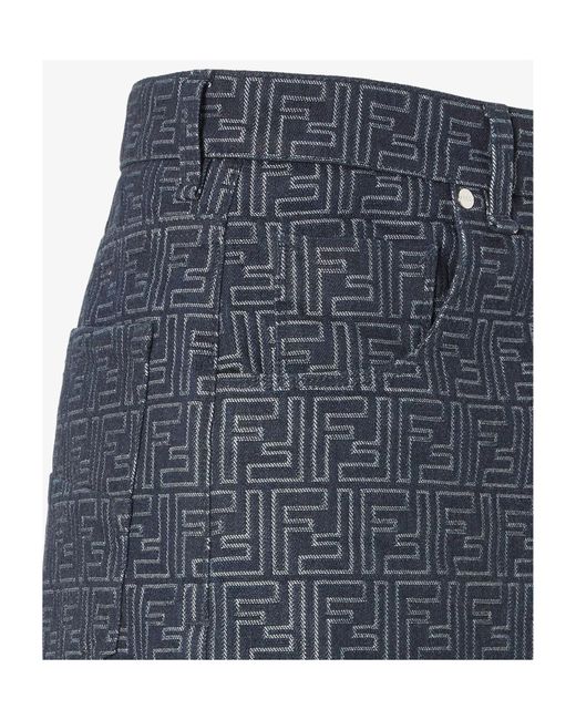 Fendi Blue Ff Jacquard Denim Shorts for men