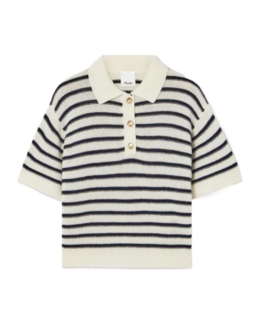 Allude Gray Striped Cropped Knit Top