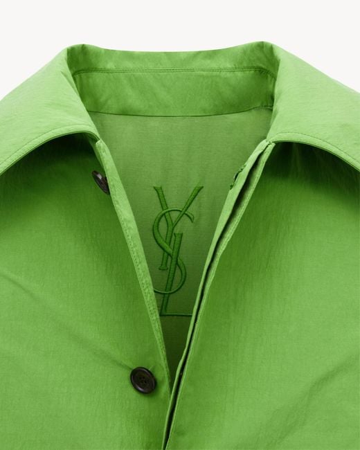 Saint Laurent Green Belted Long-Sleeved Car Coat