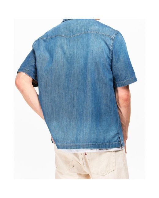 7 For All Mankind Blue Button-Down Denim Shirt for men