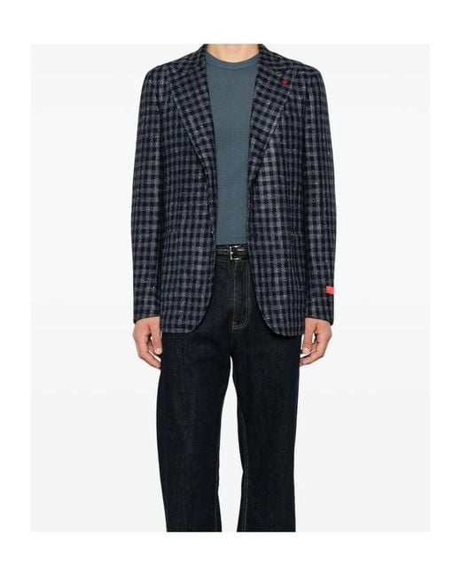 Isaia Blue Long-Sleeve Blazer for men