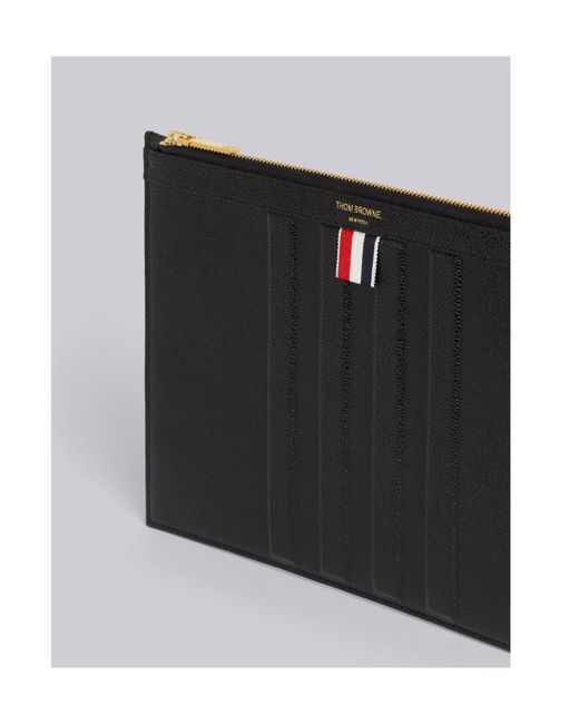 Thom Browne Black Pebbled Rectangular Clutch Bag for men