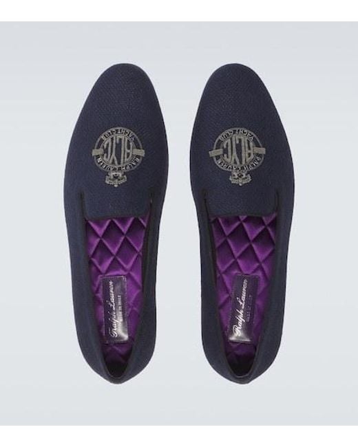 Ralph Lauren Blue Alonzo Embroidered Linen Loafers for men