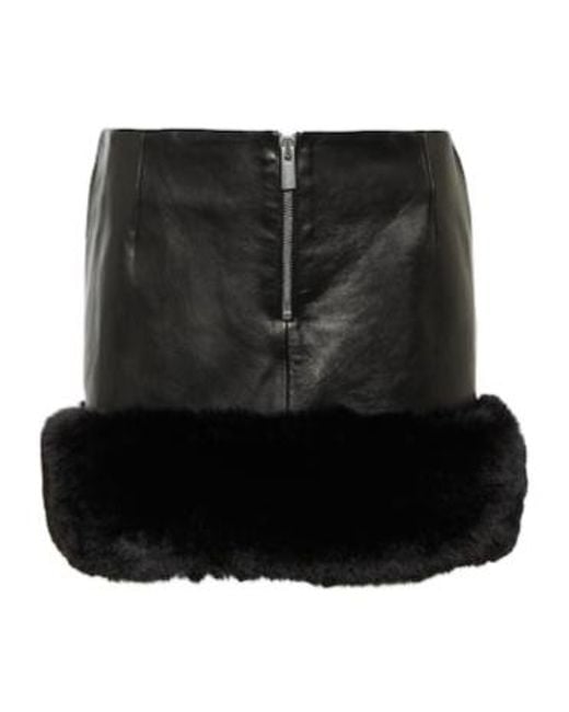 Magda Butrym Black Faux Fur-Trimmed Leather Mini Skirt