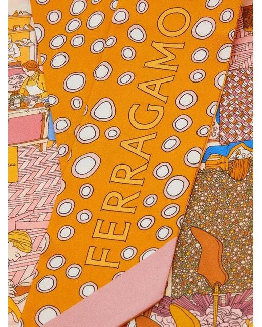 Ferragamo Orange Ferragamo Pattern-Printed Pointed Tip Bandeau Scarf