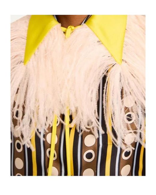 LaDoubleJ Yellow La Doublej La Scala Feather-Trim Tied Shirt Collar