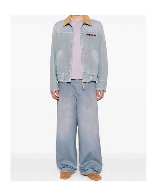 Marni Blue Pleated Wide Leg Trousers for men