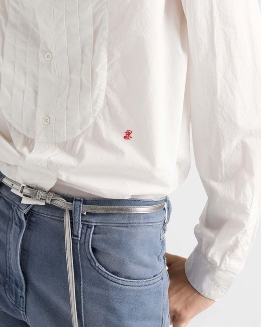 Prada White Embroidered Long-Sleeved Shirt