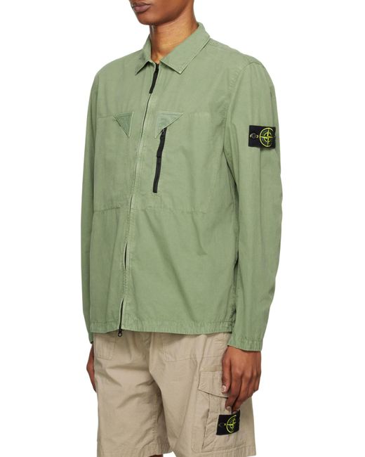 Stone Island Green Logo-Patch Shirt Jacket for men