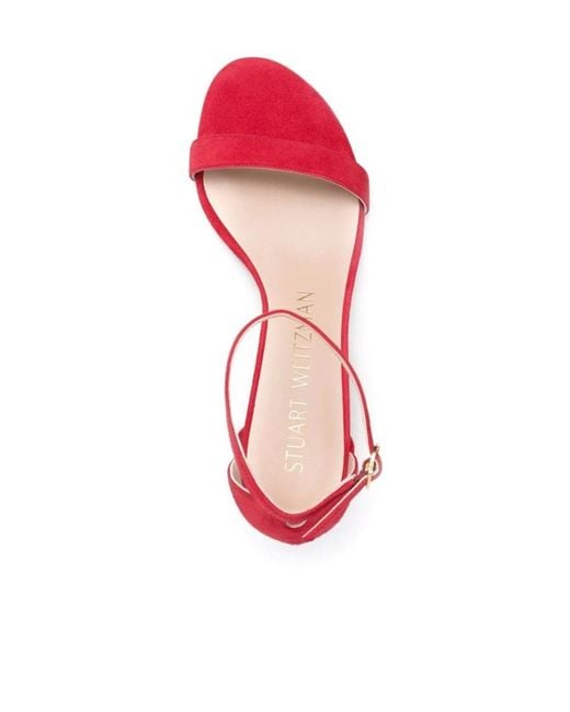 Stuart Weitzman Red One Word With Thick High-Heeled Sandals