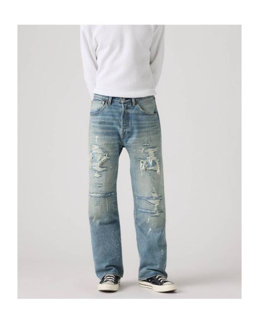 Levi's Blue Distressed Straight-Leg Jeans for men
